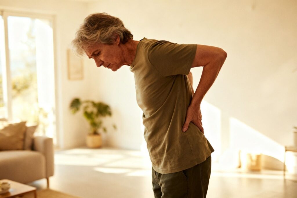 person with back pain at home