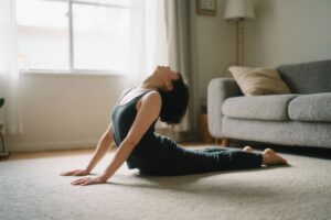 person performing gentle back decompression stretch at home - Spinal Backrack